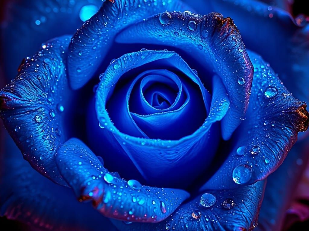 Iridescent Bioluminescent Blue Rose Macro Photography