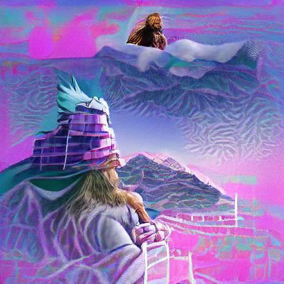 Vaporwave Viking on Mountain Top