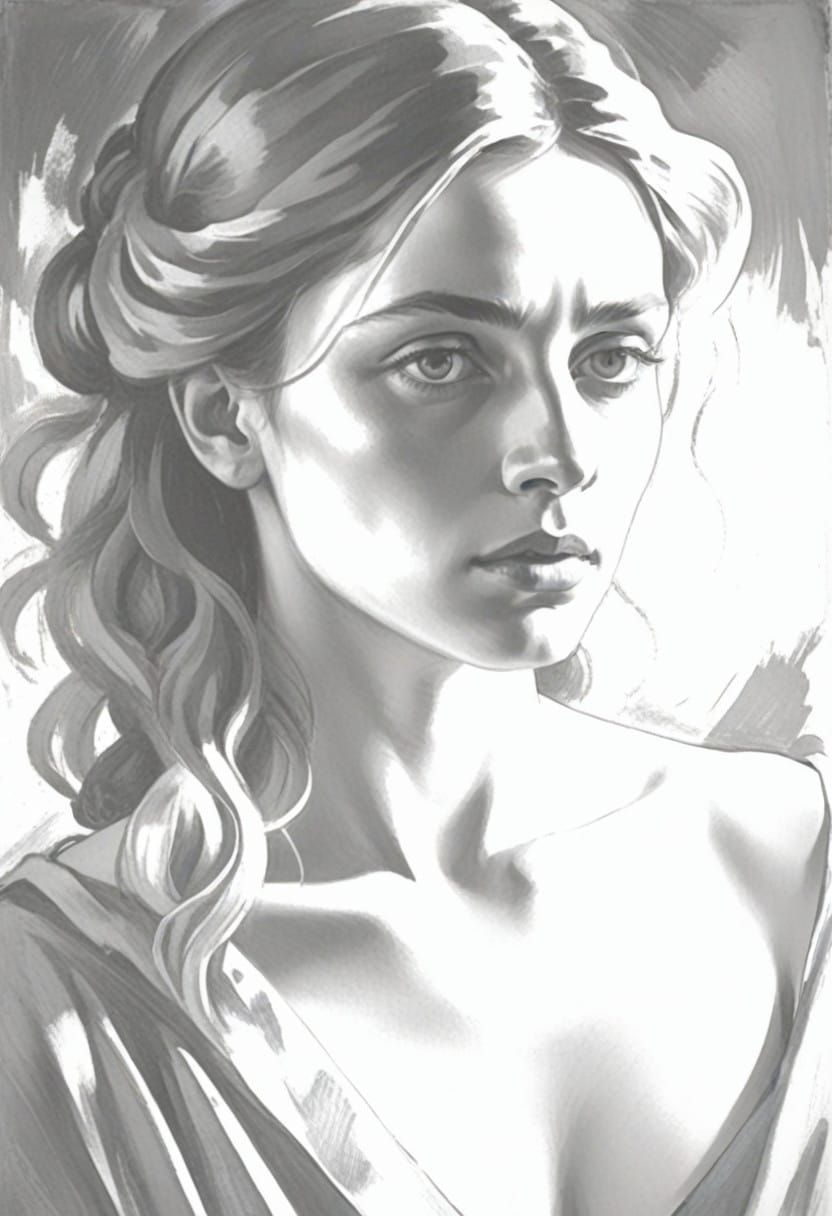 Solemn Woman in Blue Dress, Inspired by Picasso's Blue Perio...