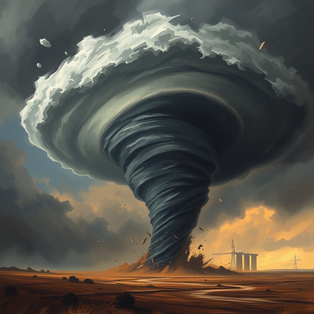 Dramatic Tornado Concept Art in Atmospheric Style
