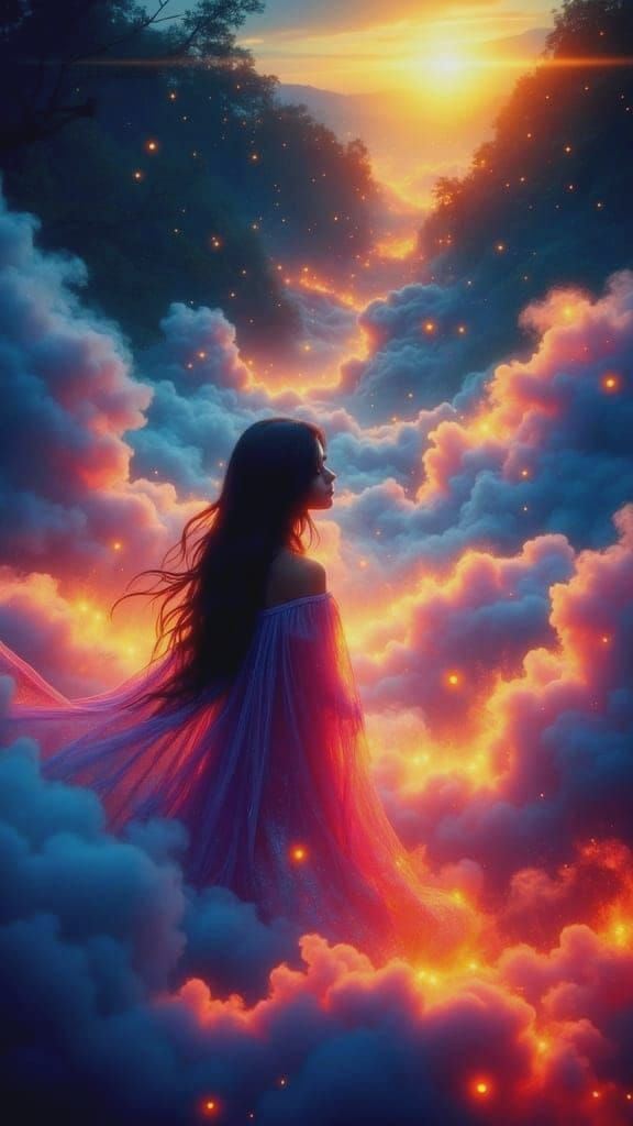 Vivid Anime Dreamscape in Cyberpunk Aesthetic