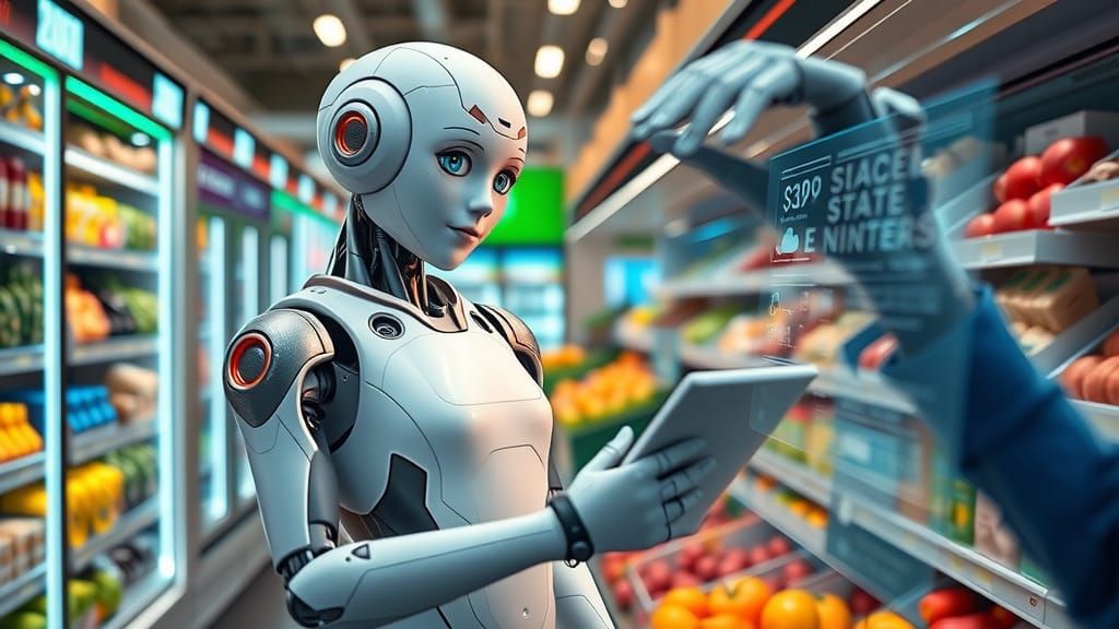 Robot Rosie Shops in Futuristic Supermarket, Digital Art