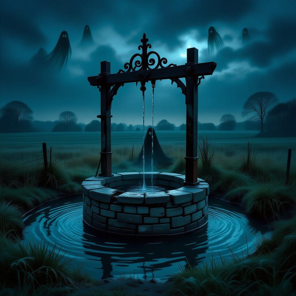 Creepy Haunted Well with Ghostly Apparitions