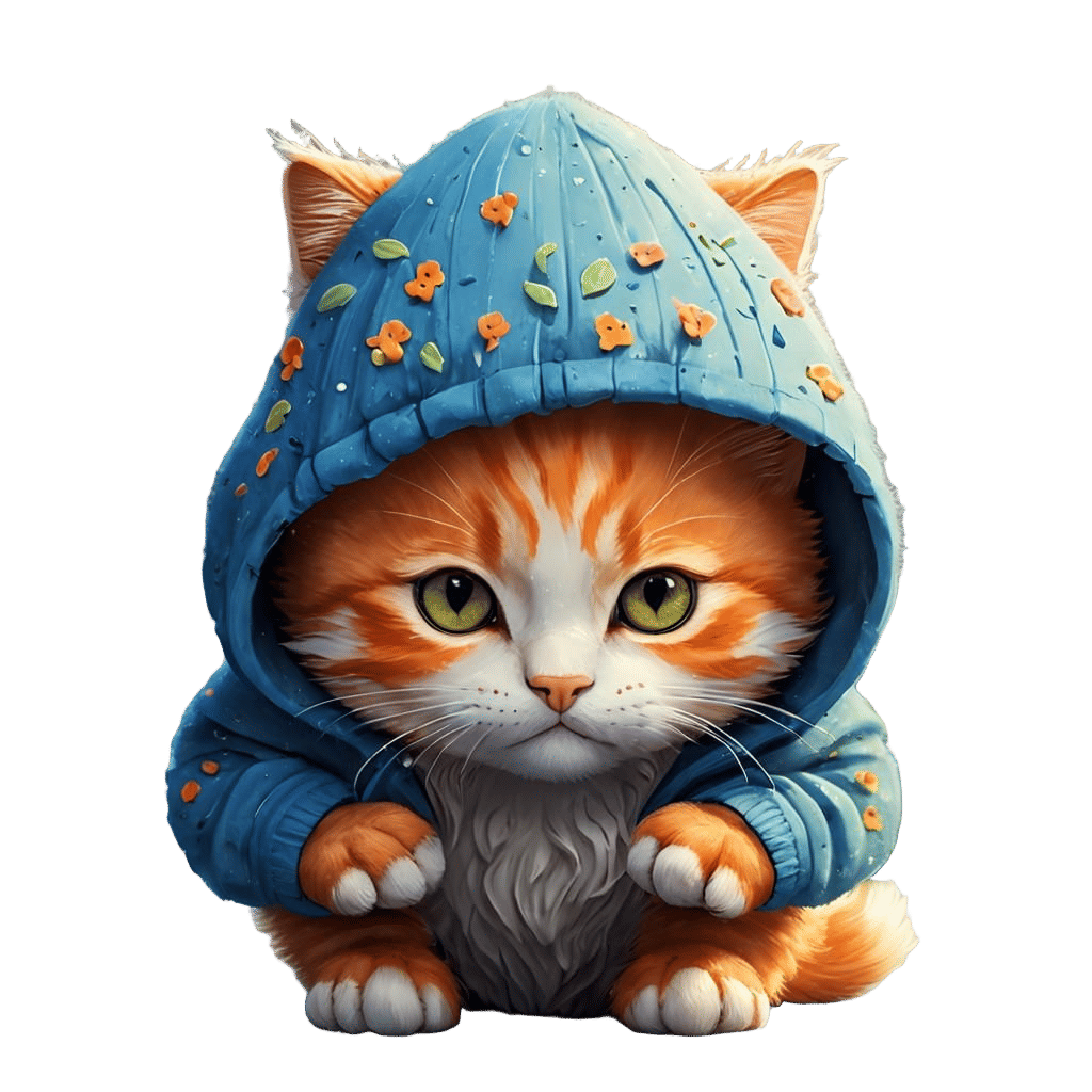 Grumpy Kitten Storybook Illustration in Whimsical Style