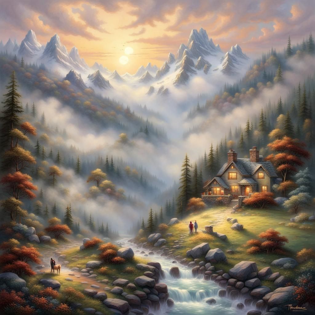 Ethereal Mountain Sunset in Luminist Style