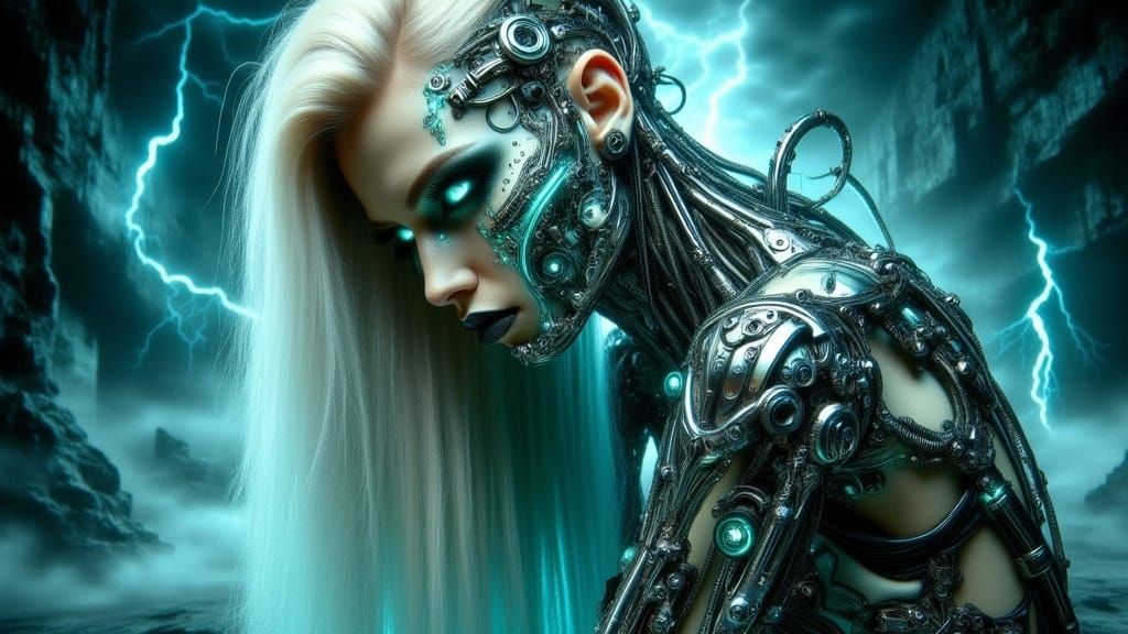 Cyborg Elf Portrait in Art Nouveau Style