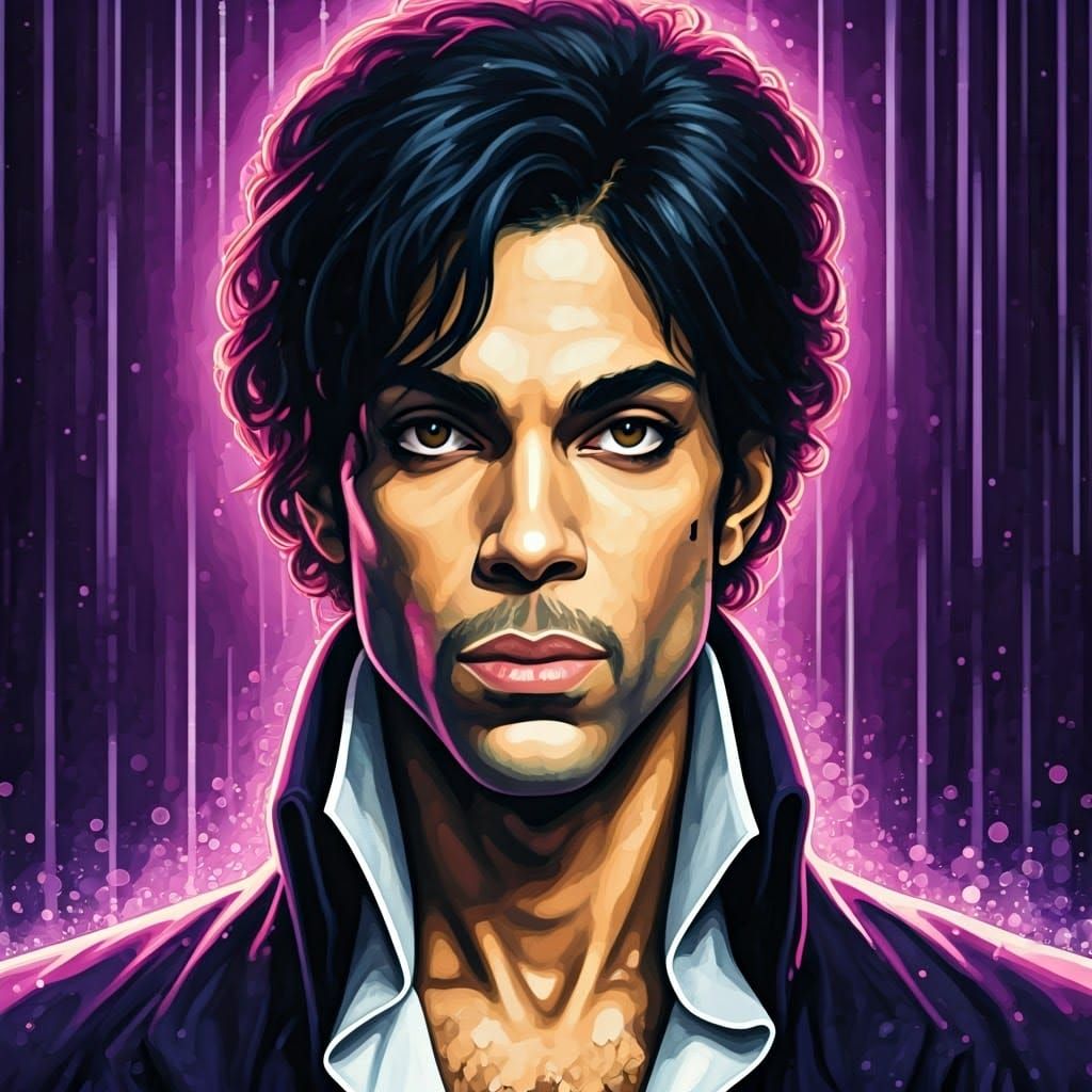 Hyperrealistic Portrait of Prince in Purple Rain