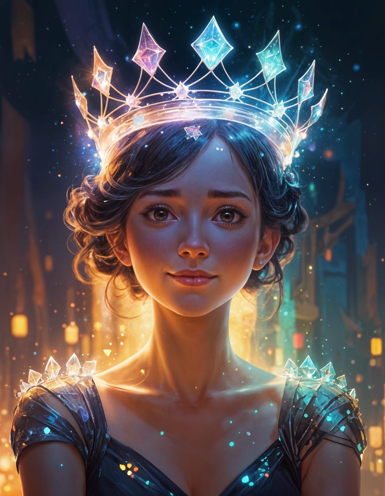 Woman with Crown of Lights Casting Magic