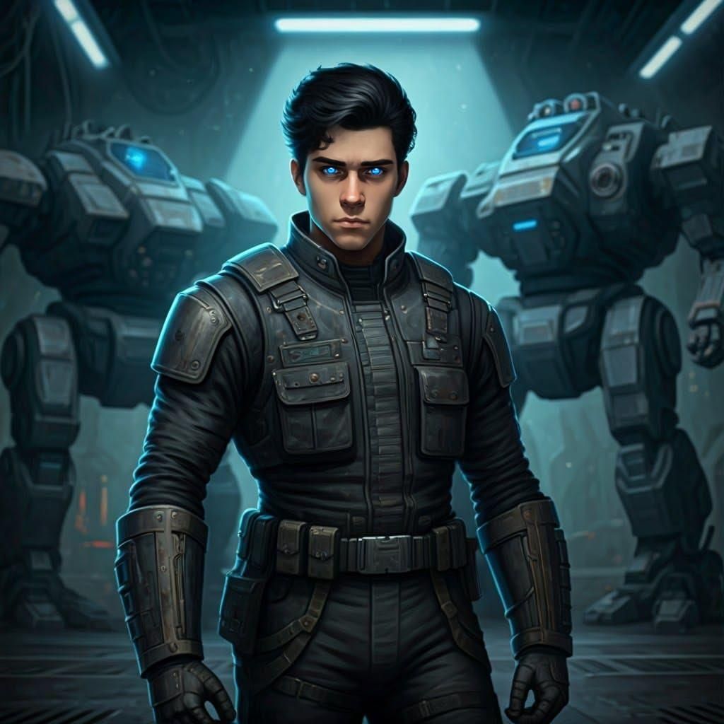 MechWarrior Engineer in Dark Sci-Fi Mech Bay