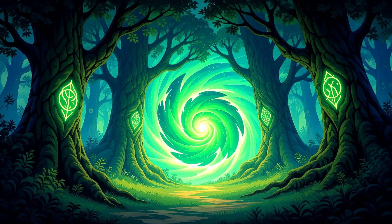 Emerald Energy Vortex in Enchanted Forest