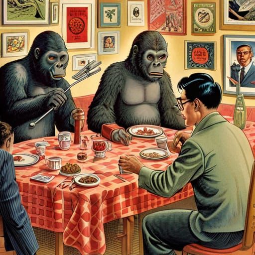 Robotic Gorillas Ballet: Hyperdetailed Horror Art