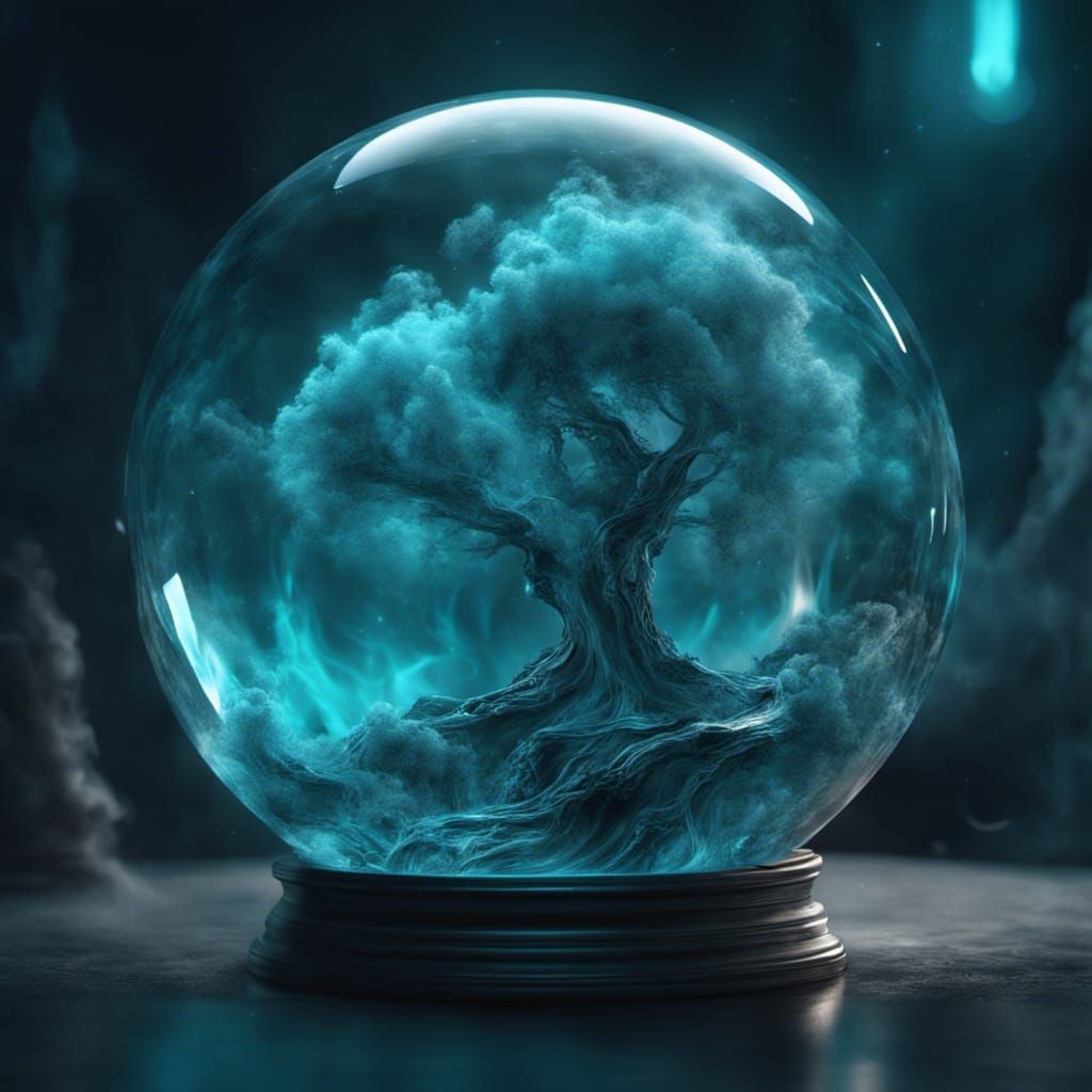 Cosmic Landscape Inside Glass Sphere with CGI Effects