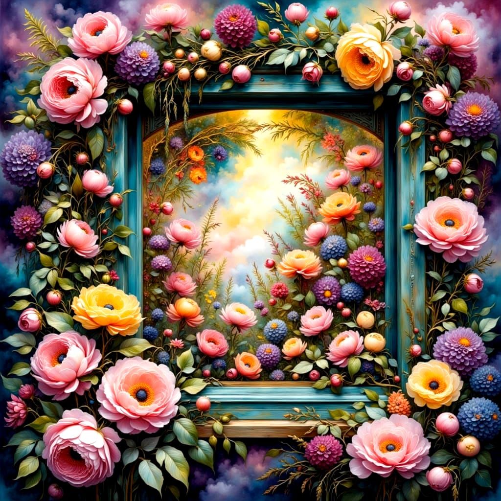 Lush Florist Shop Window with Vibrant Bouquets and Greenery