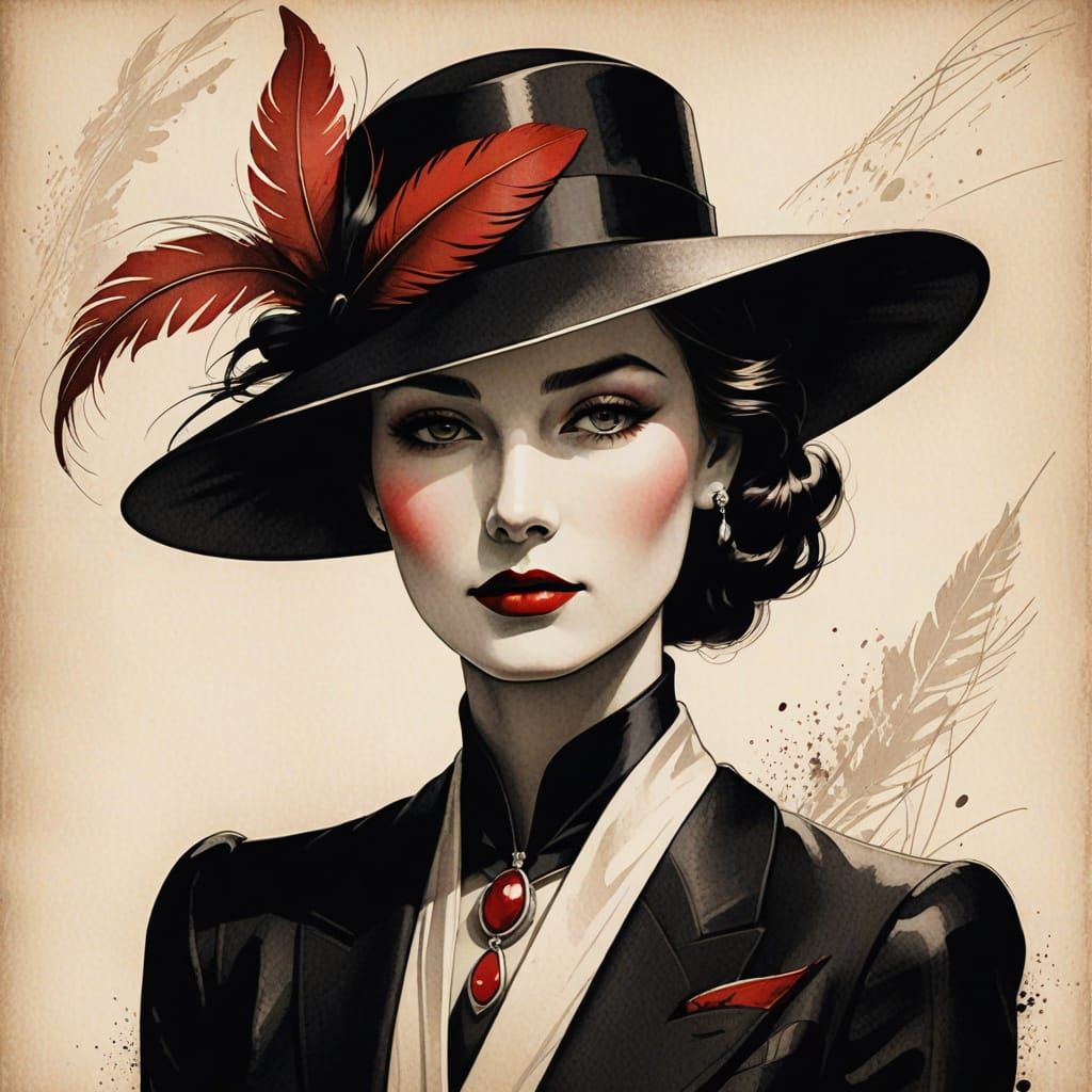 Elegant Art Deco Silhouette in 3D Ink