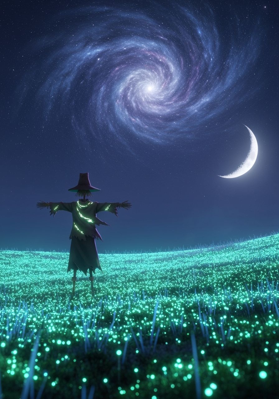 Scarecrow in Nebula Field, Hyper-Realistic 3D Anime Style