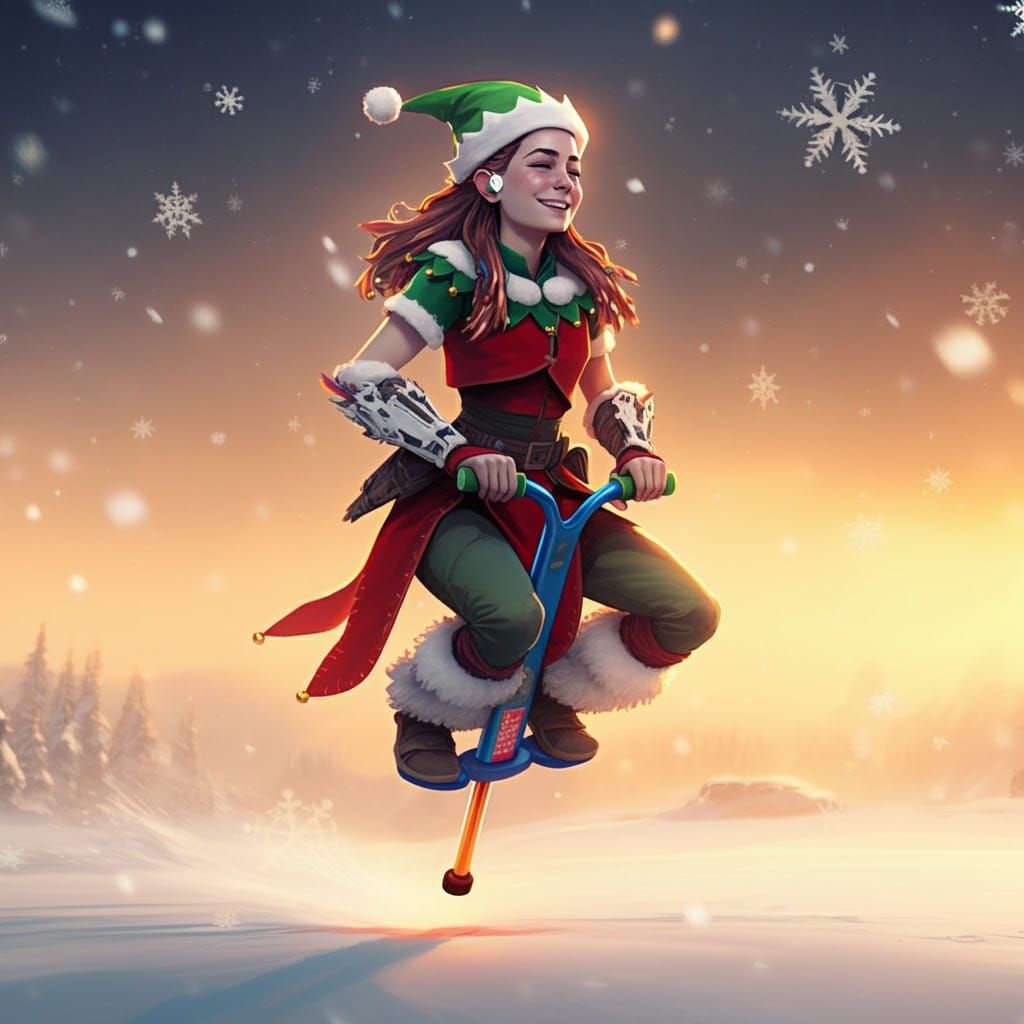 Aloy as Christmas Elf in Studio Trigger Anime Style
