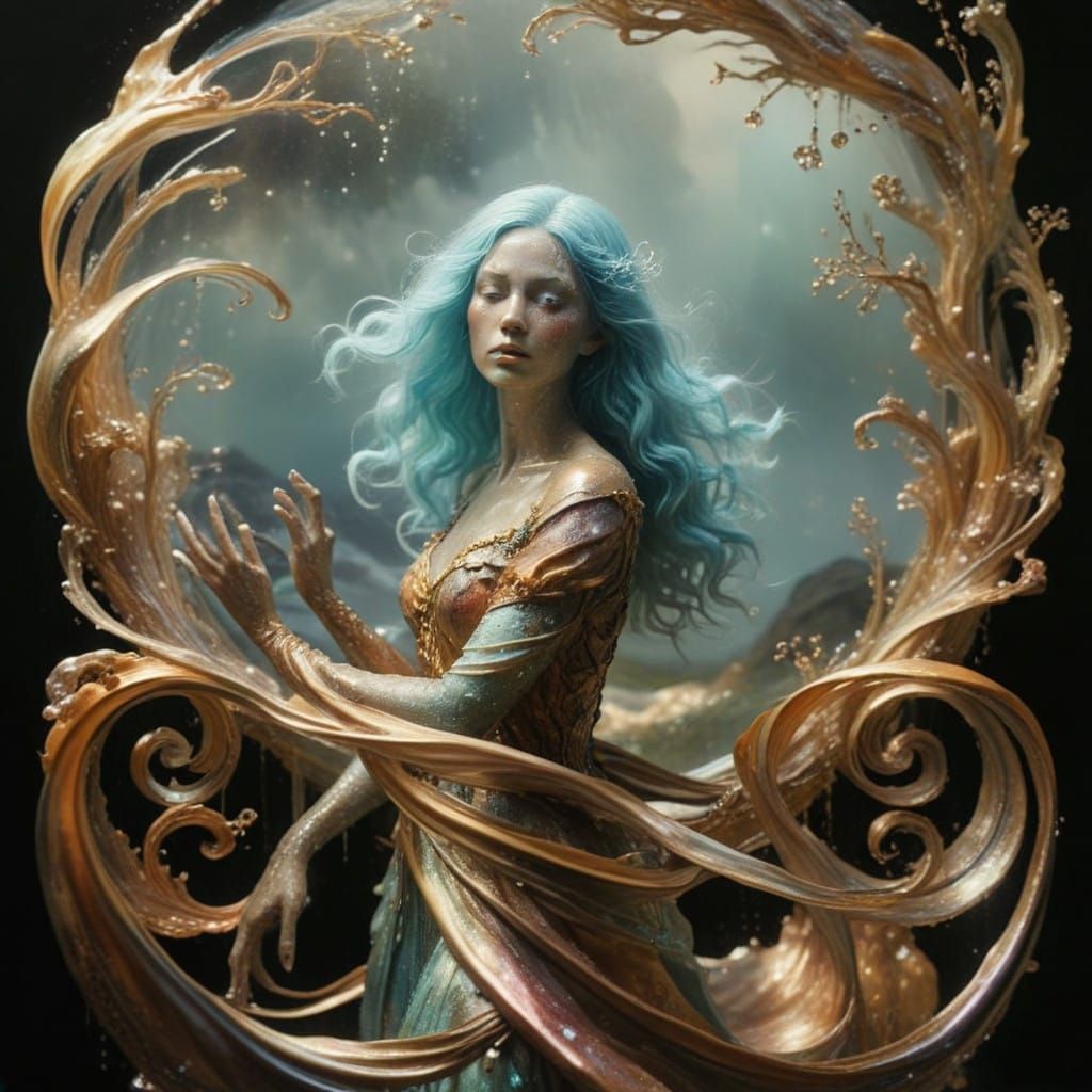 Hyperrealistic Figure in an Unsettling Fantasy Landscape