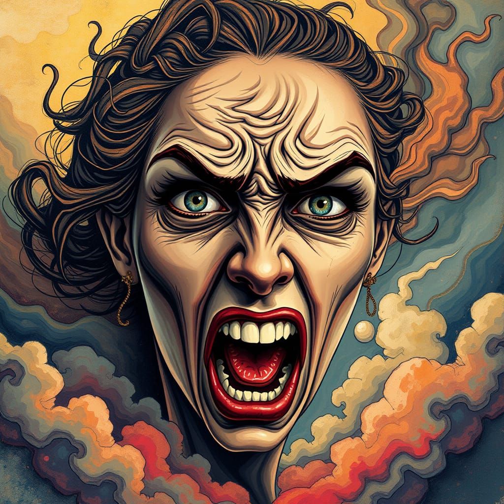 Haunting Emotional Portrait in Cyberpunk Digital Art Style