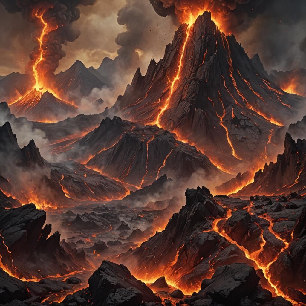 Inferno Erupts from Ancient Volcano in Hyperrealistic Style