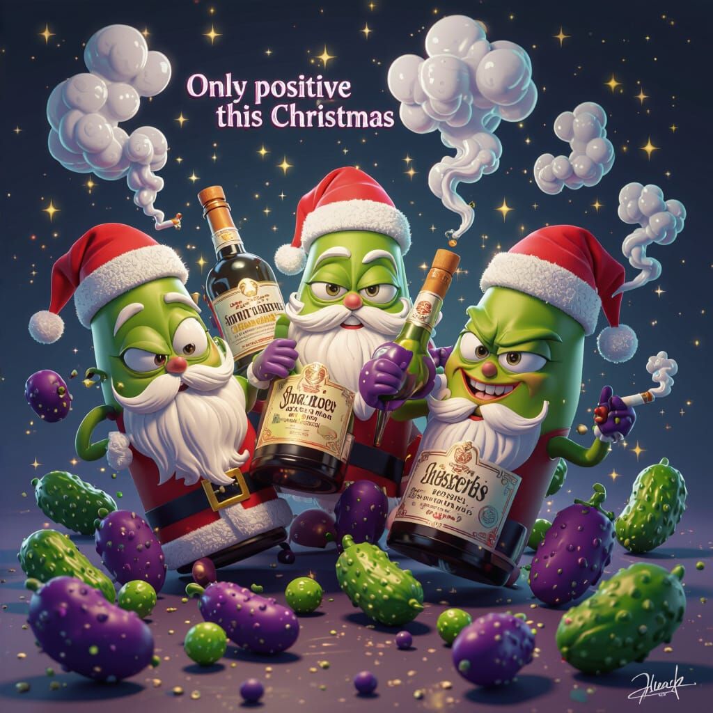 Tipsy Santa Bottles Christmas Meme Style Art