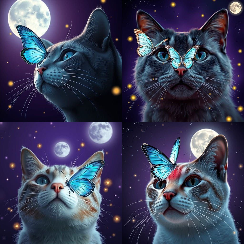 Ethereal Cat in Whimsical Nighttime Scene