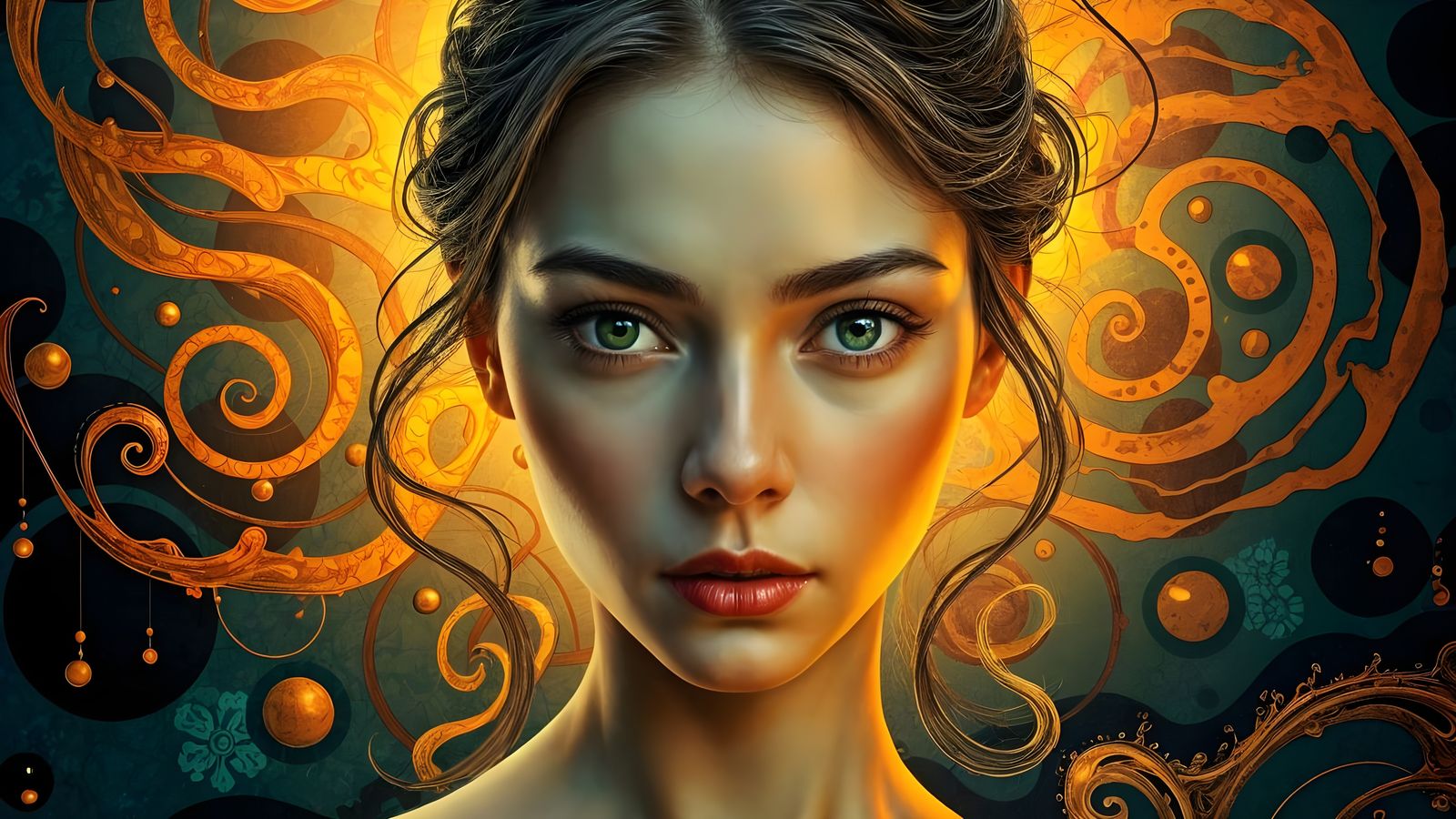 Intricate Digital Portrait of Woman with Colorful Swirls