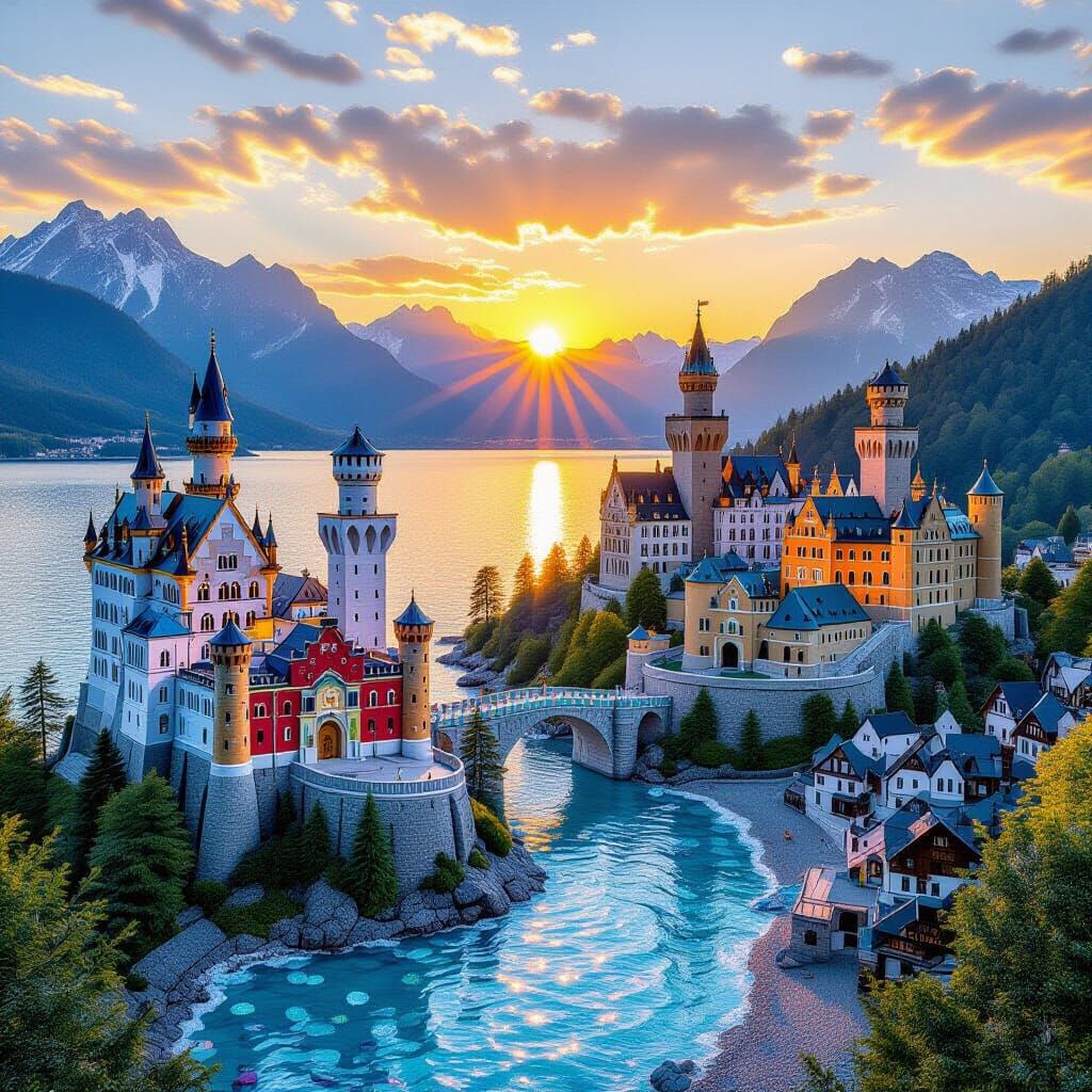 Four Castles Crafted From Crystal Sea Glass Beads