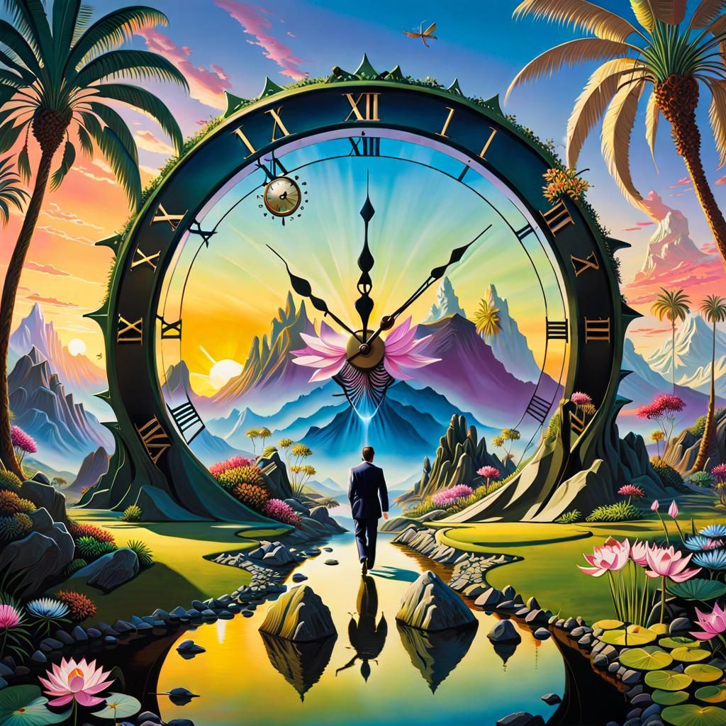 Surreal Swamp Clock in Art Deco Style