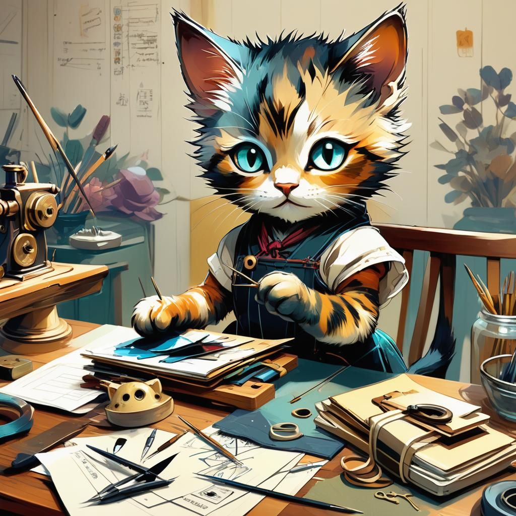 Anime Anthro Cat in Sewing Class