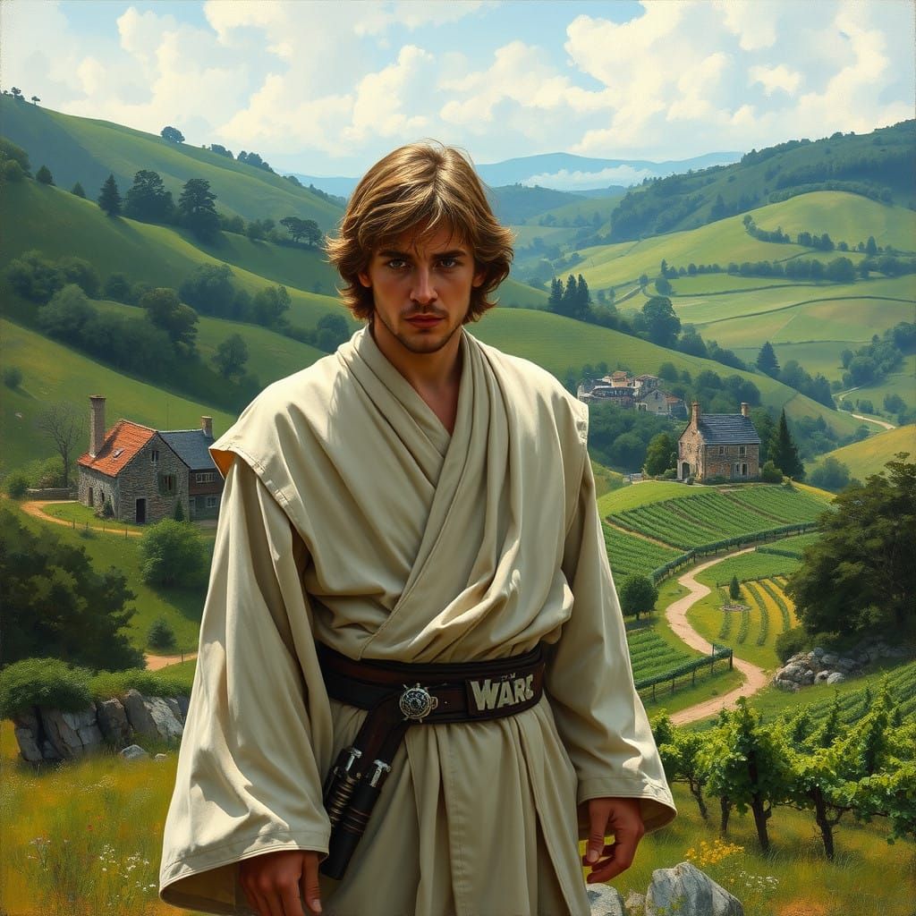 Jedi Rebel in Idyllic Countryside, a Tense Peaceful Scene