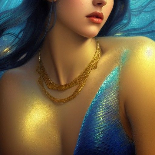 Golden Mermaid Portrait in Trending Digital Art Style