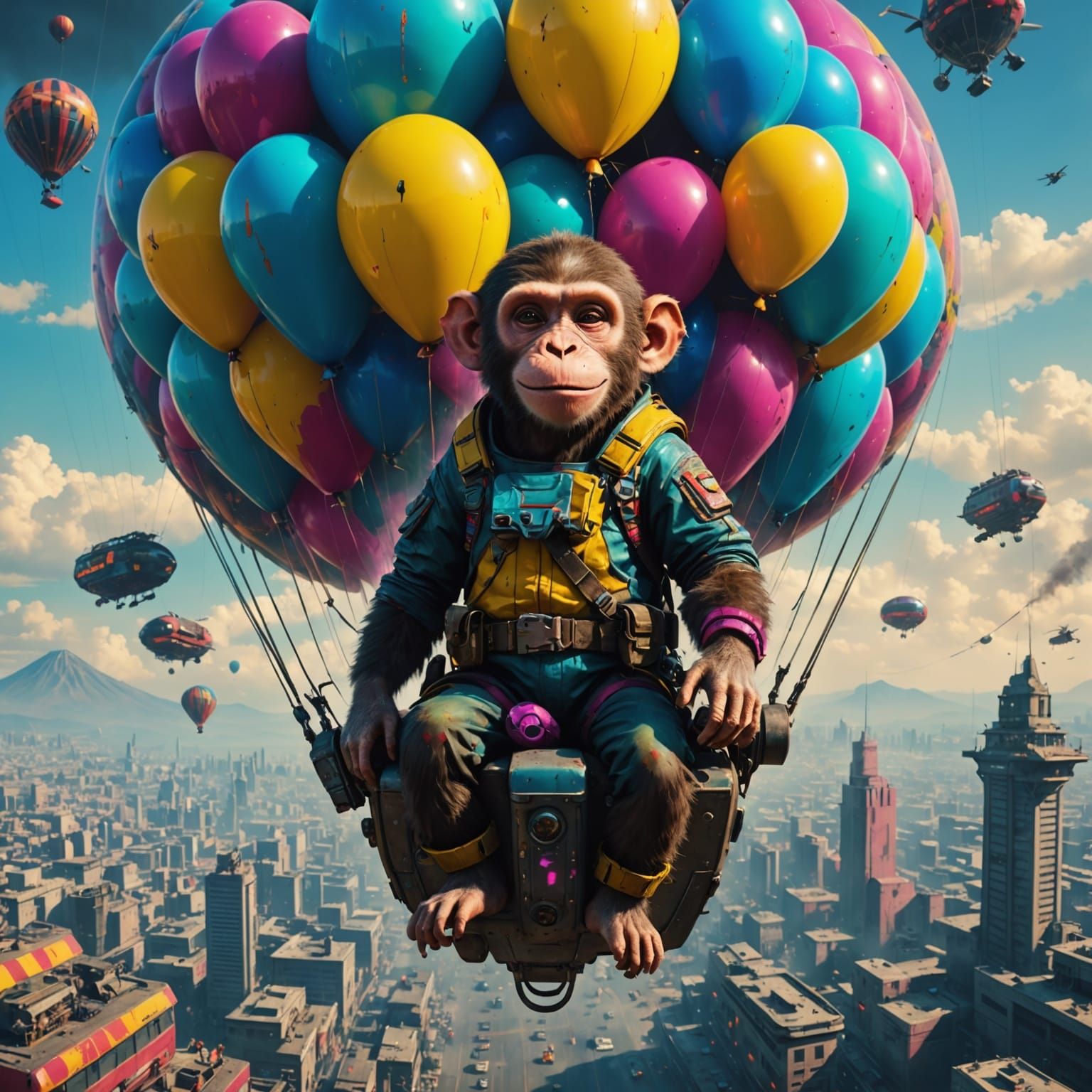 Zombie Monkey Clowns on Dirigible in Cyberpunk Style