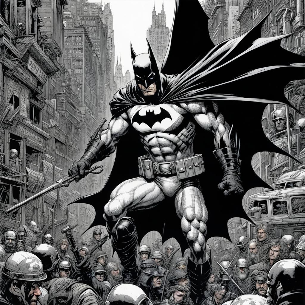 Batman in Post-Apocalyptic City, Comic Book Style