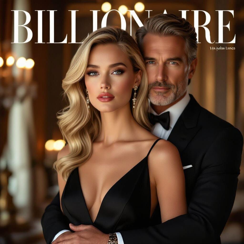 Young Blonde Model Embraced by Wealthy Man, Fashion Cover St...