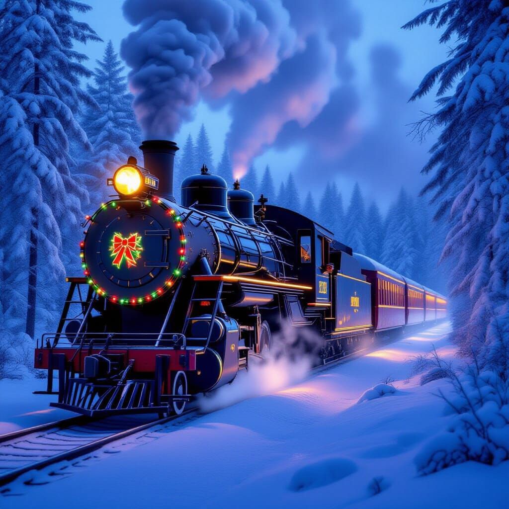 Snowy Vintage Train Journey at Twilight