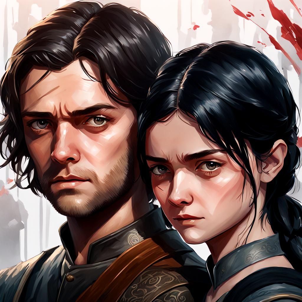 Arya and Shireen: Romantic Portrait in Art Nouveau Style