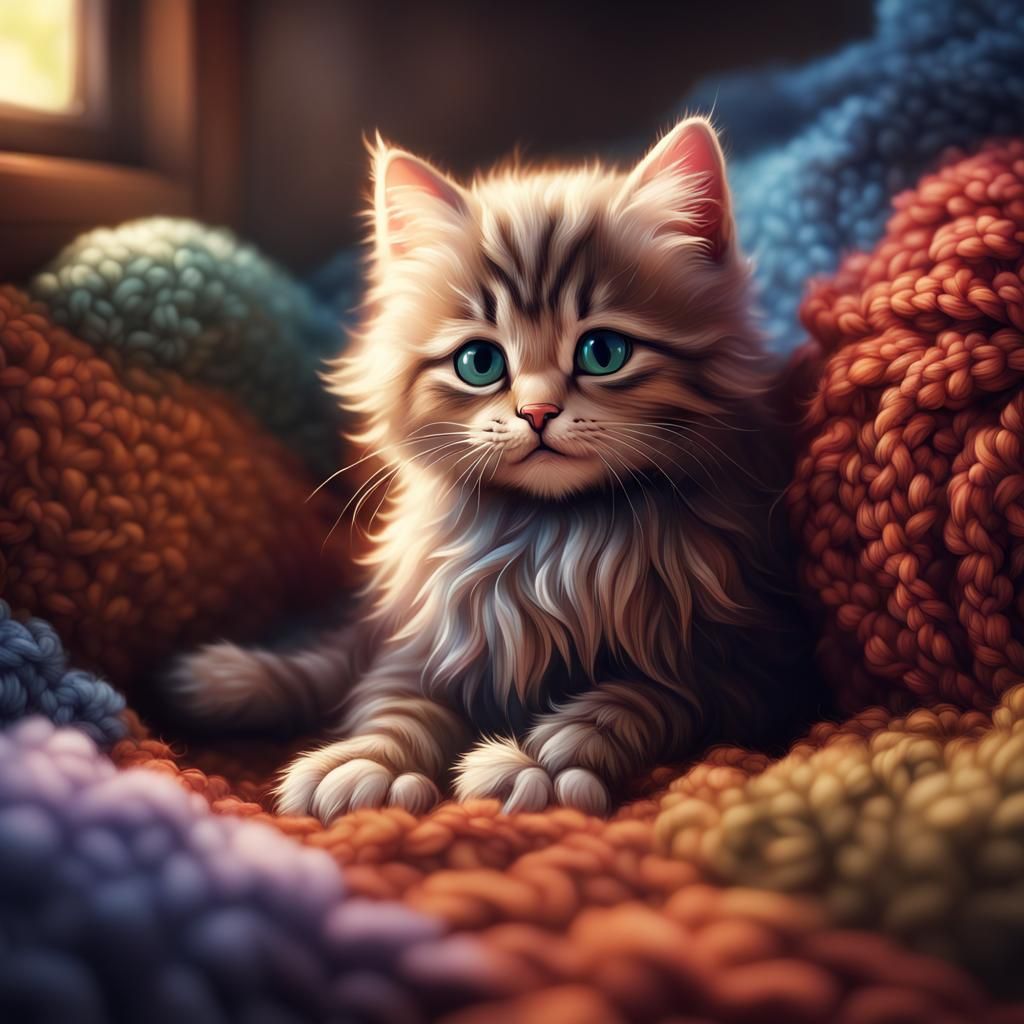 Cozy Kitten and Toy Cat in Detailed Matte Painting