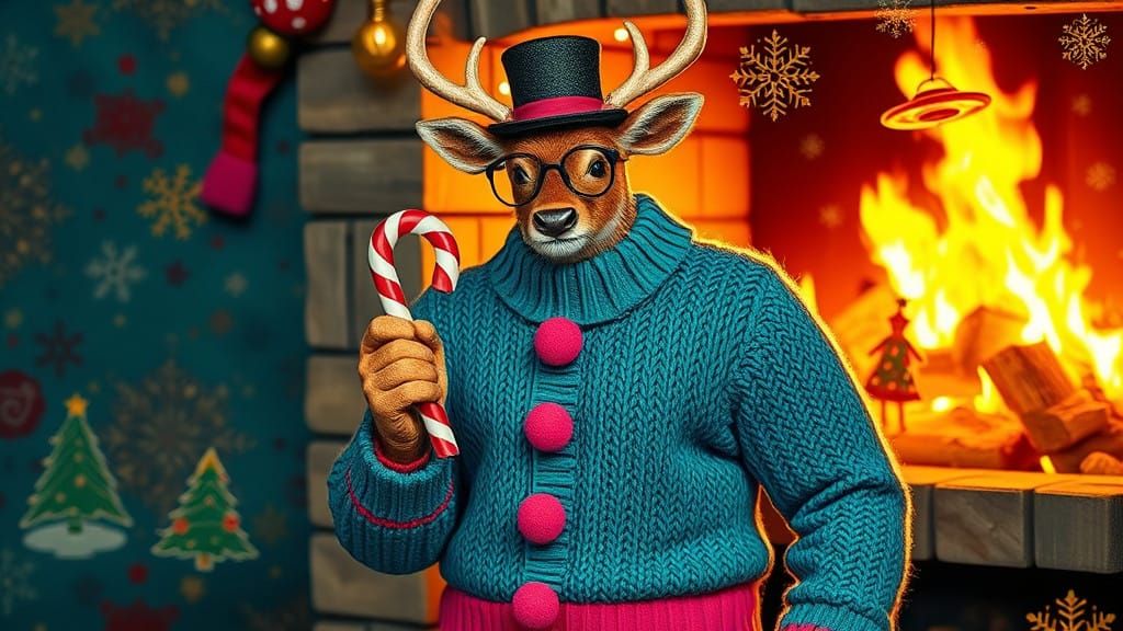 Whimsical Steampunk Christmas Jumper in Vibrant Teal, Magent...