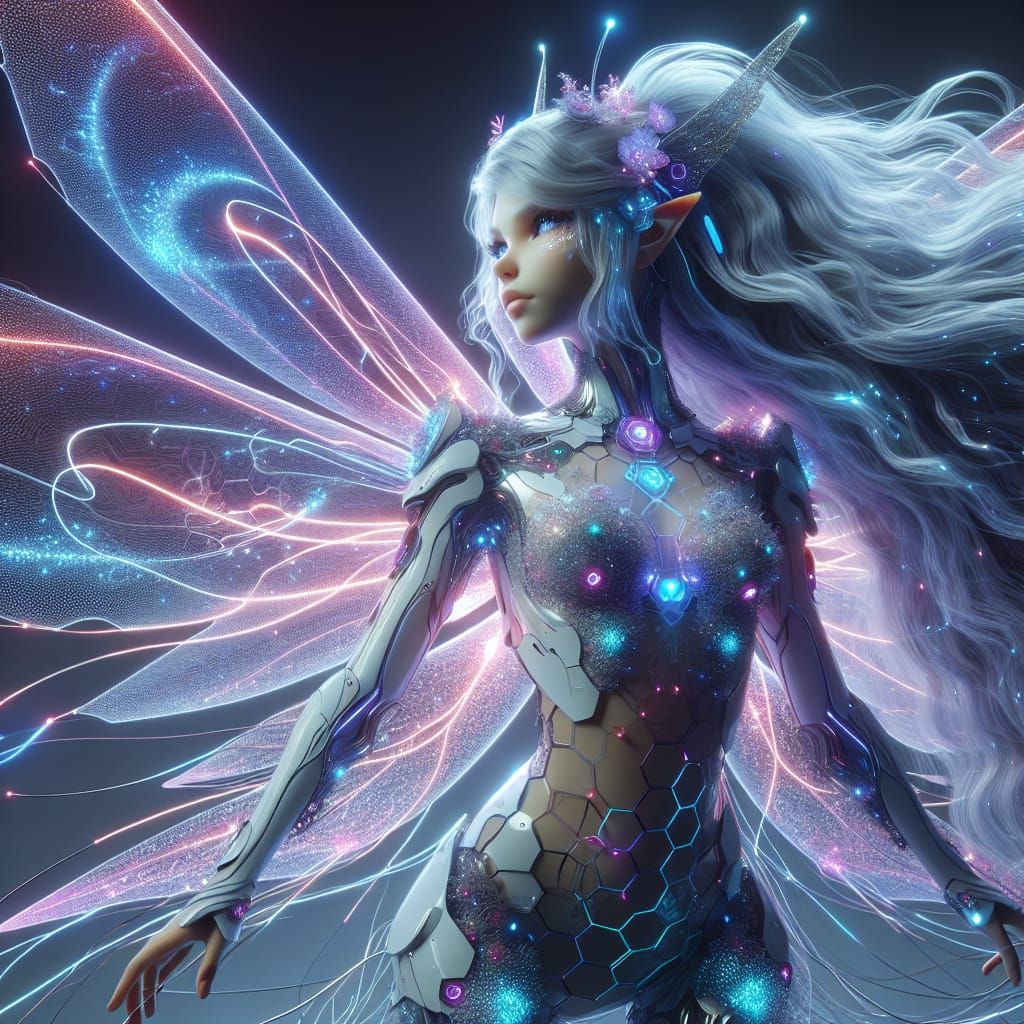 Futuristic Fairy in Hyperrealistic Anime Style