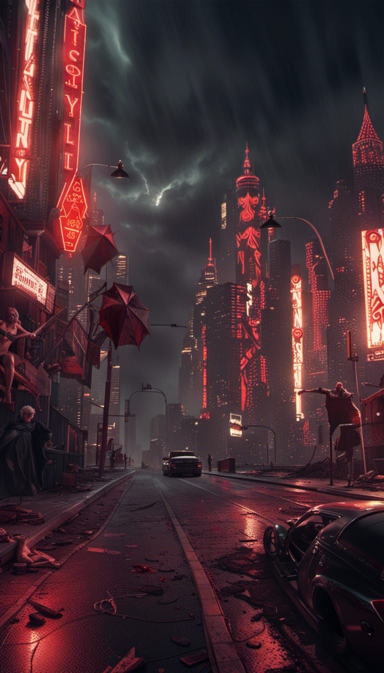 Dark Fantasy Cityscape in Hyperrealistic Style