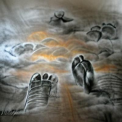Barefoot Walk on Clouds: Charcoal Drawing