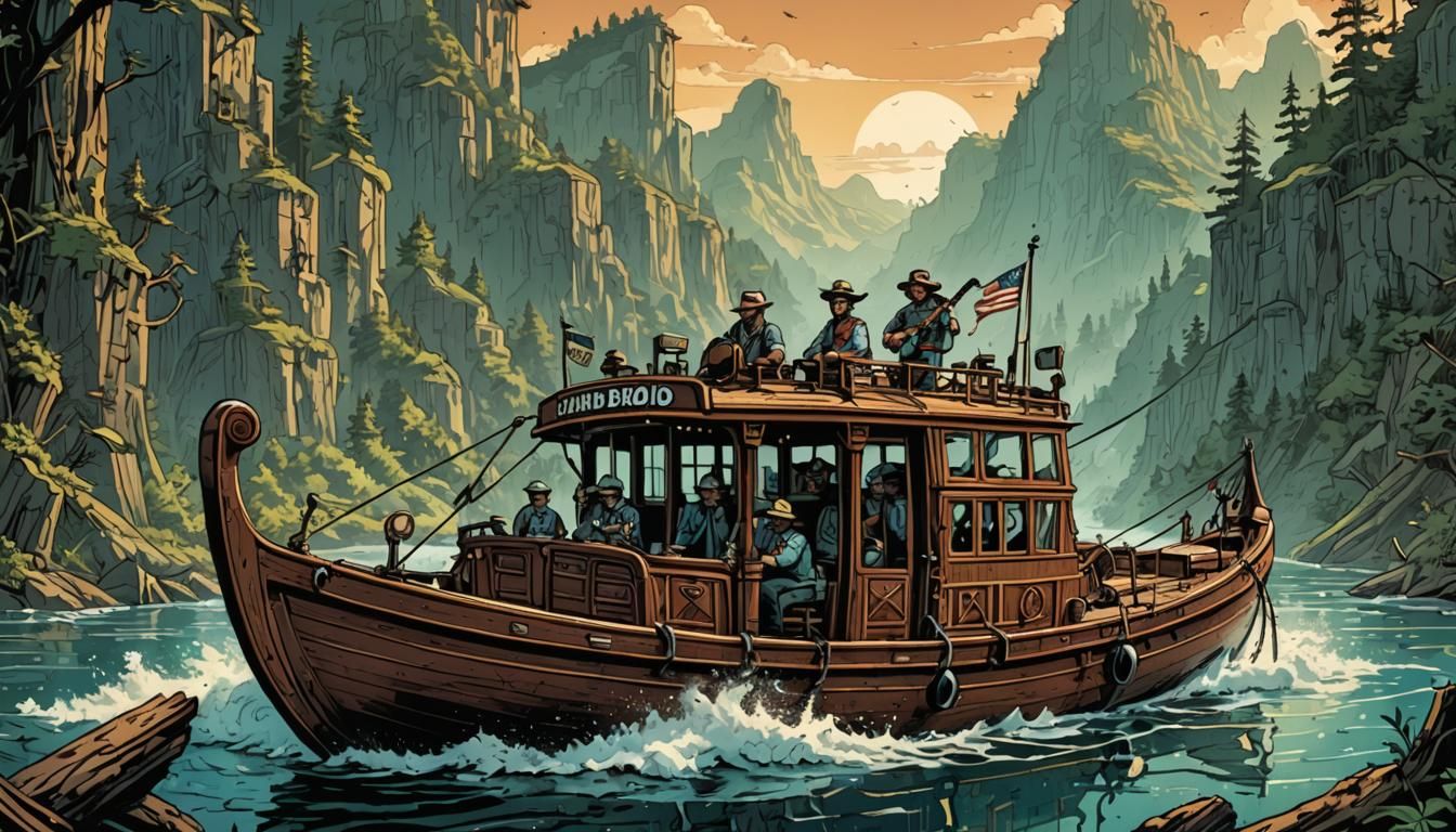 Banjo Motorboat in Comic Book Art Style