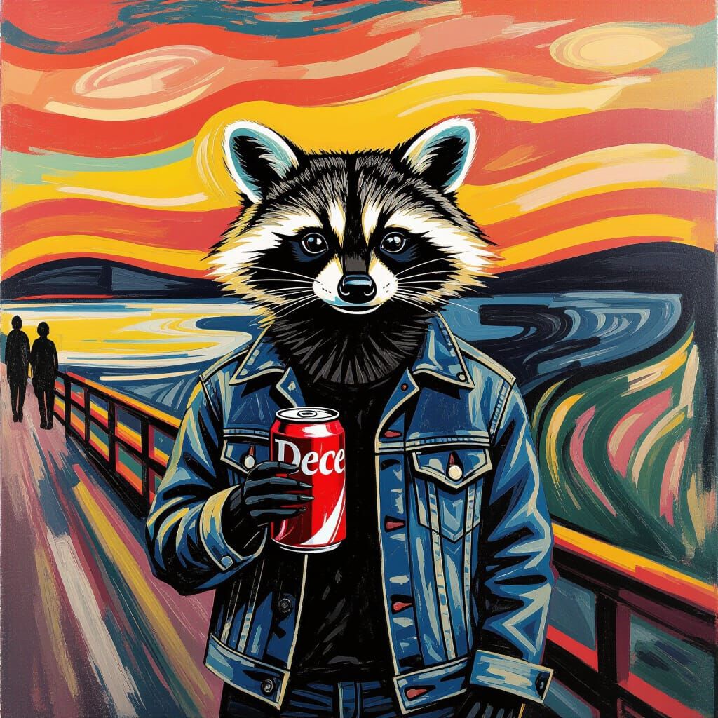 Raccoon in The Scream, Futuristic Impressionism