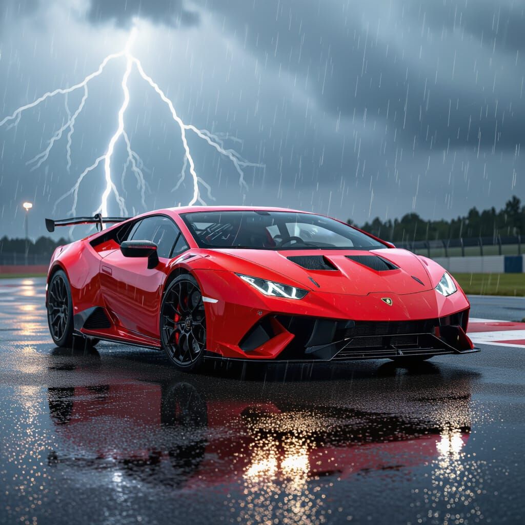Red Lamborghini Huracan STO Turbo GT3 on Wet Track