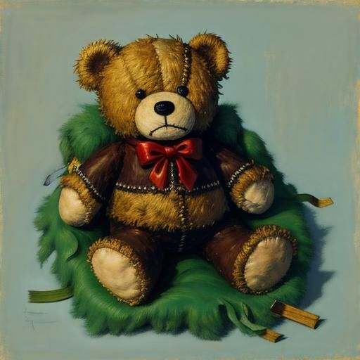 Mice Nesting in Teddy Bear, Abstract Expressionism