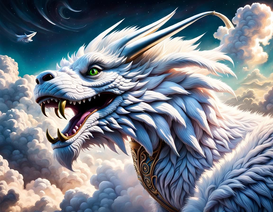 Falkor the Luckdragon Flying Through Clouds