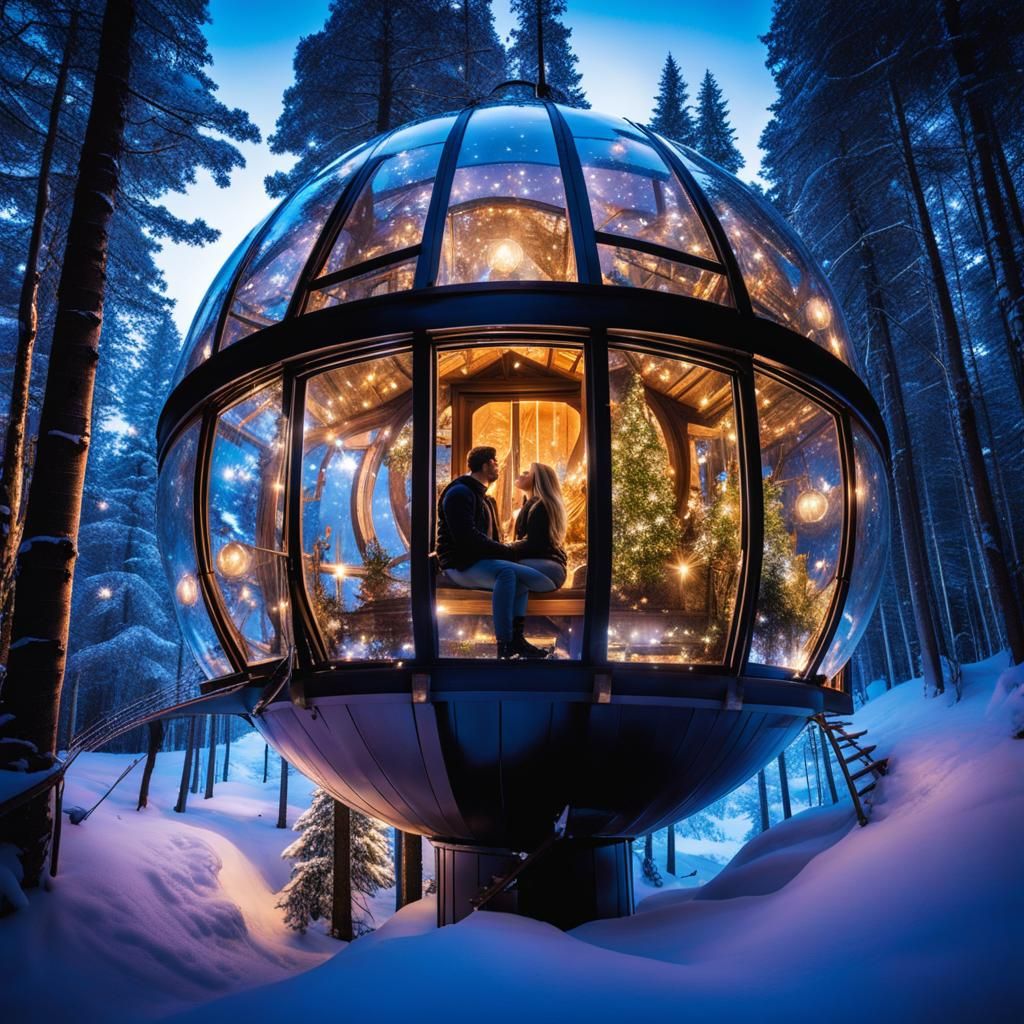 Enchanted Treehouse Escape in Winter Forest