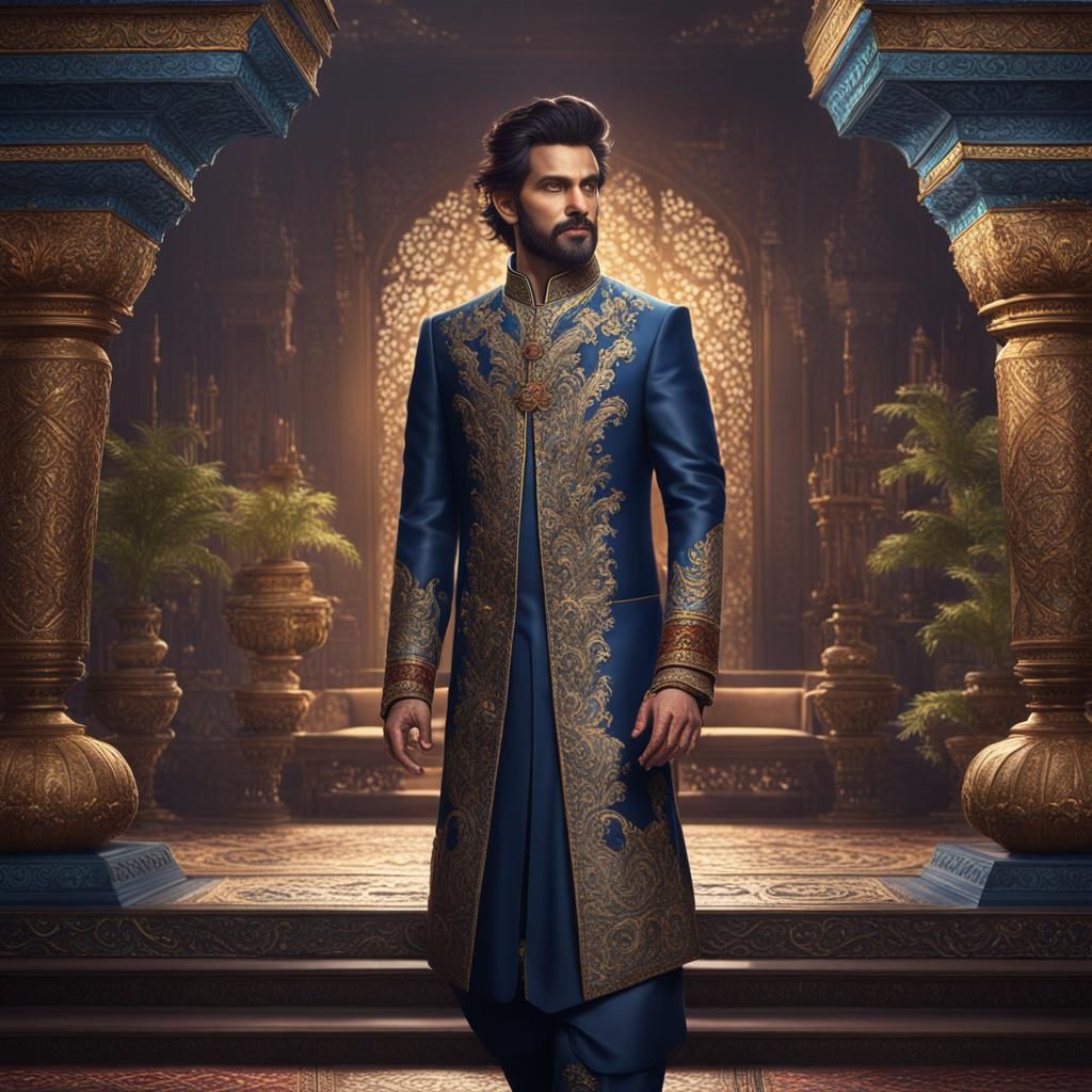Fantastical Sherwani: Detailed Matte Painting in Deep Color