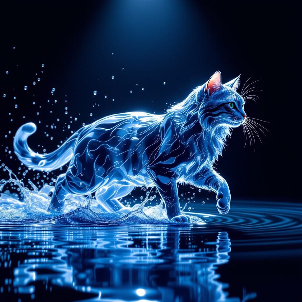 Majestic Water Cat Sculpture in Motion