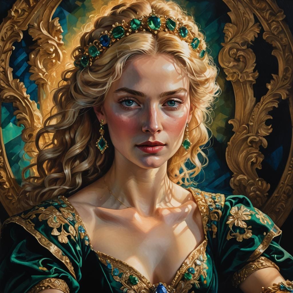 Baroque Portrait of Woman in Velvet Gown